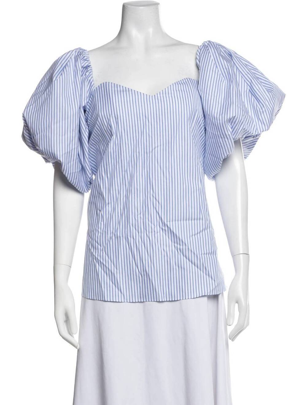 NEW CAROLINE CONSTAS women's stripe puffed sleeve blouse in blue/white